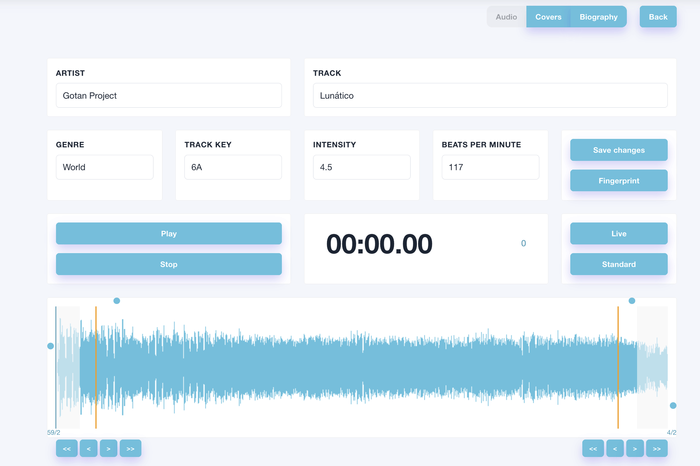 The waveform trim and fade audio editor